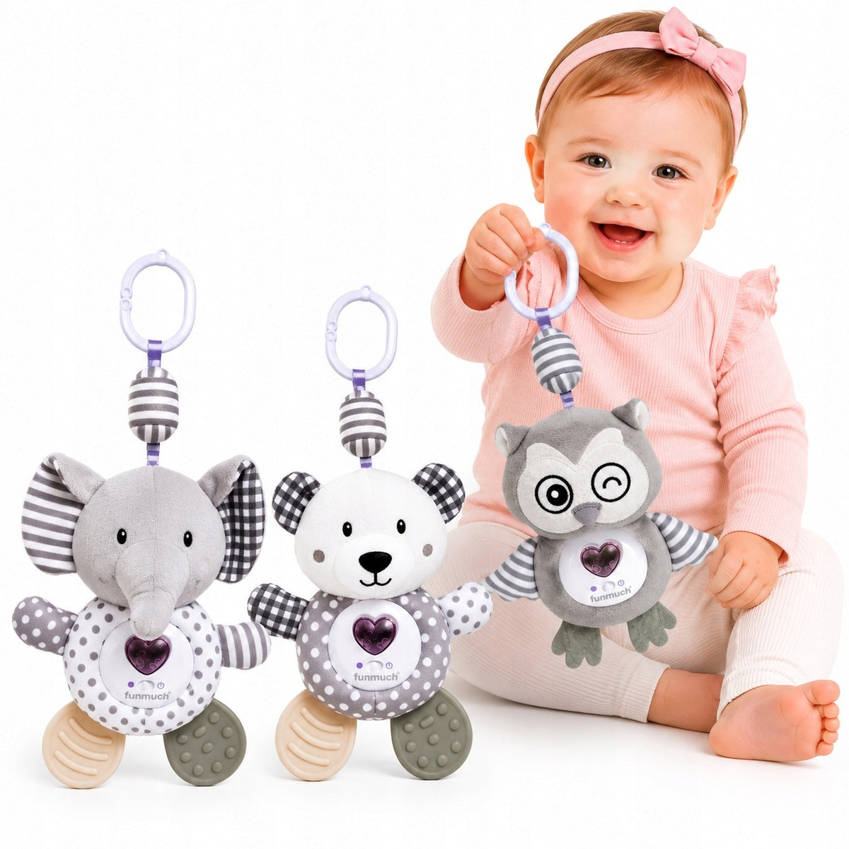 Sensory pendants for stroller crib light sound owl bear elephant 0+ Packaging status original