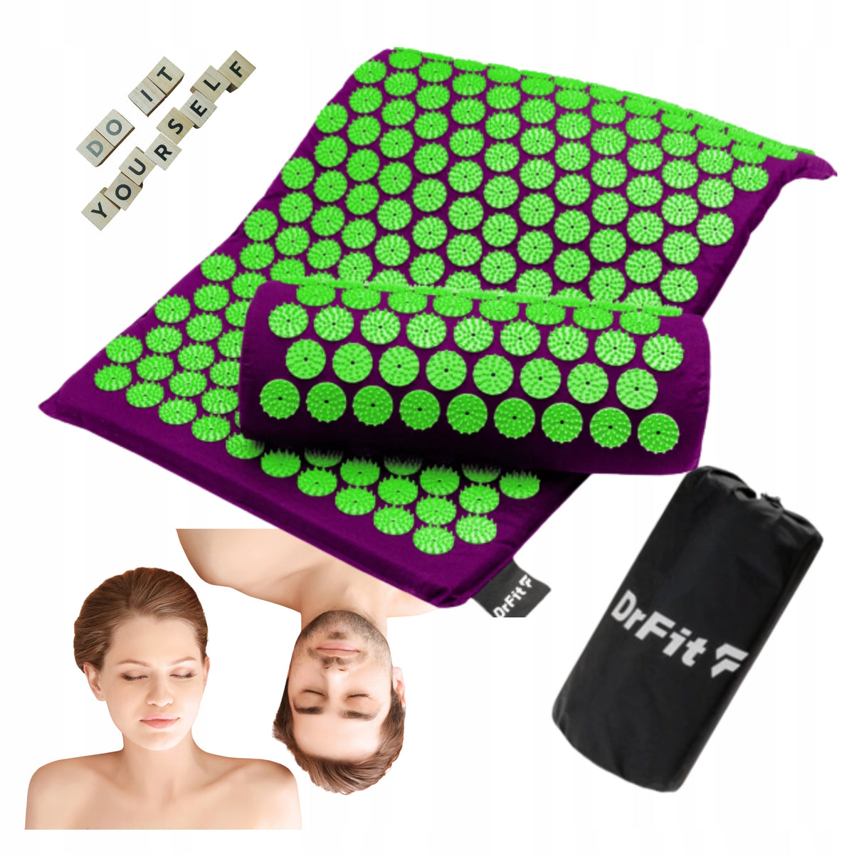 Set Acupressure Mat with Pillow Massage Spine Relax Health