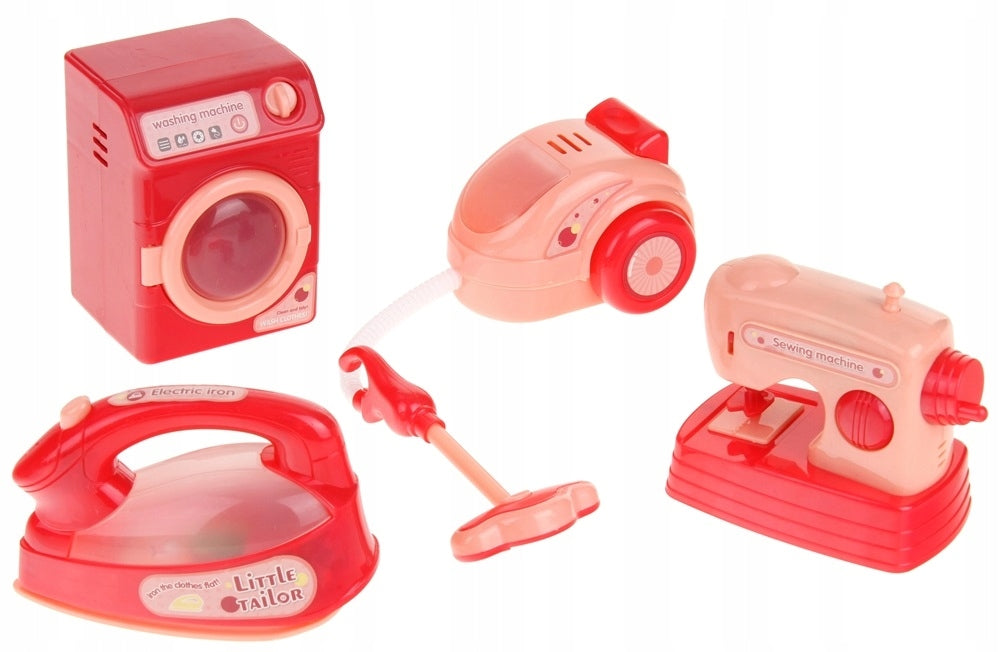 Set Appliances for Children Vacuum Cleaner Washing Machine Iron Sewing Machine Batteries included no