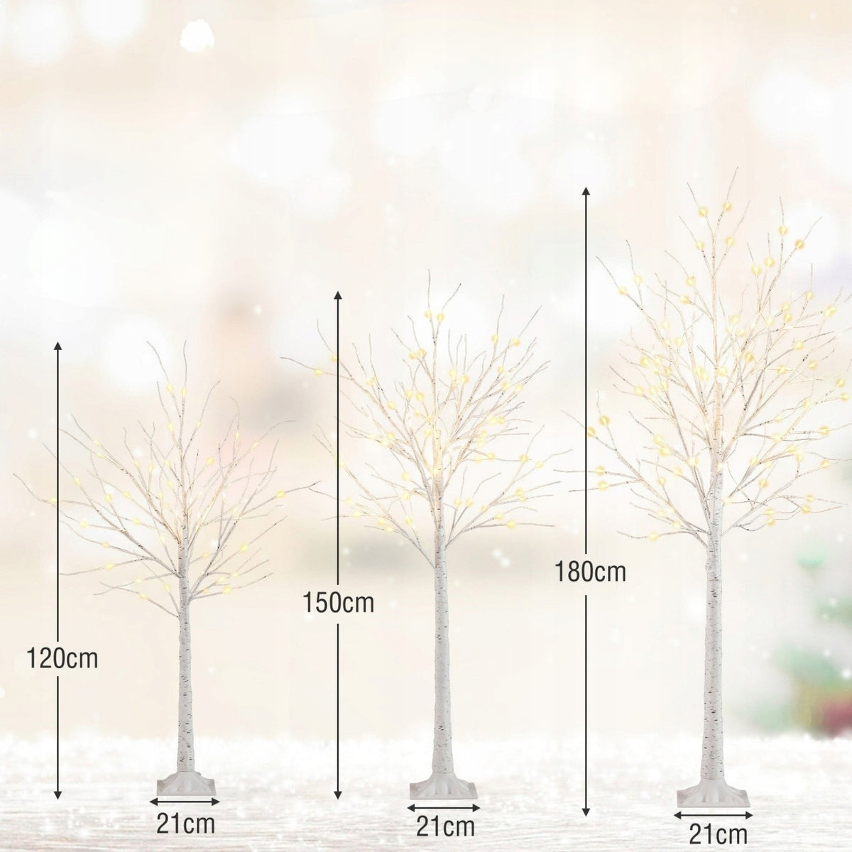 Set Decorative tree with LED lighting 3 pcs 120/150/180 cm Brand Costway