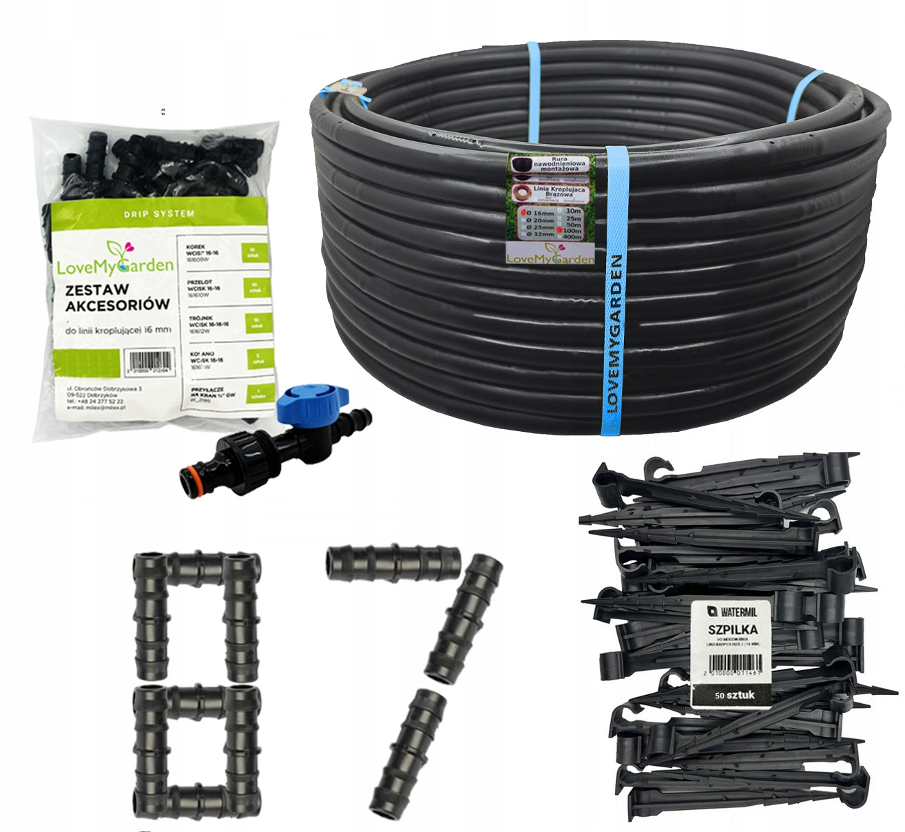 Set Drip line with compensation 100m + 87 accessories / 50 handles