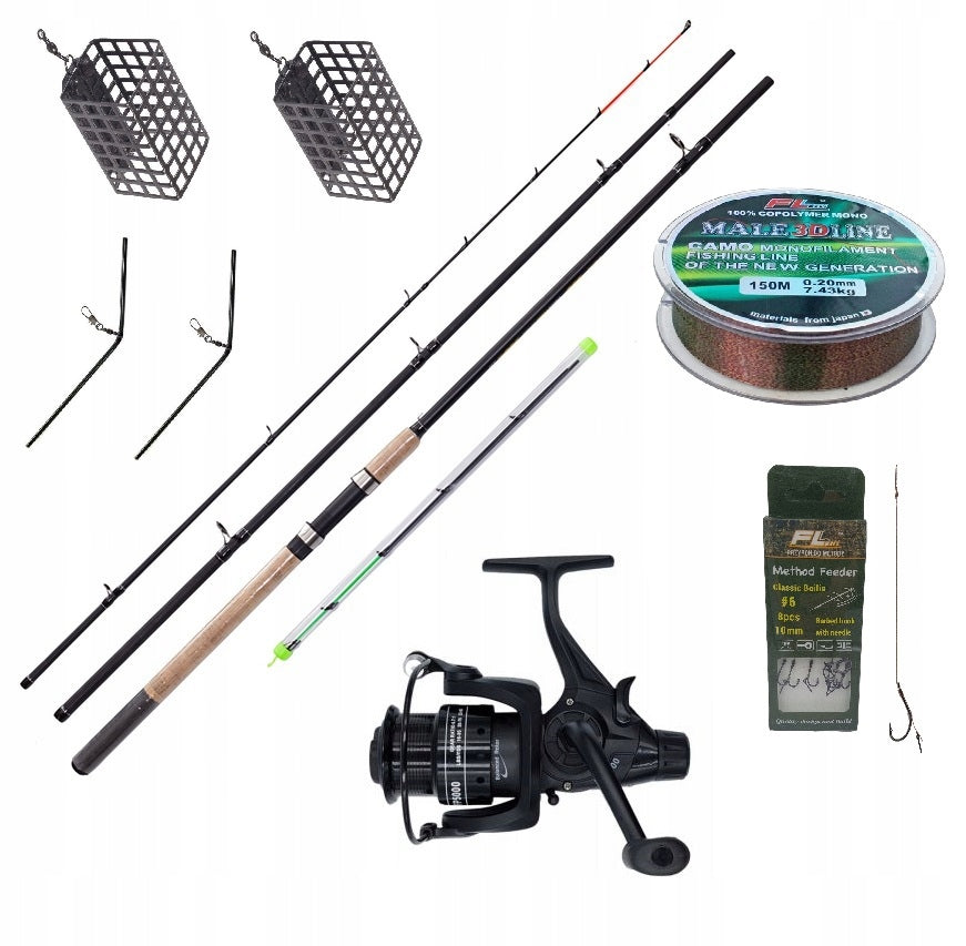 Set Fishing Rod Feeder 3,30 Reel Fishing Line Baskets Hooks with Ground Needle
