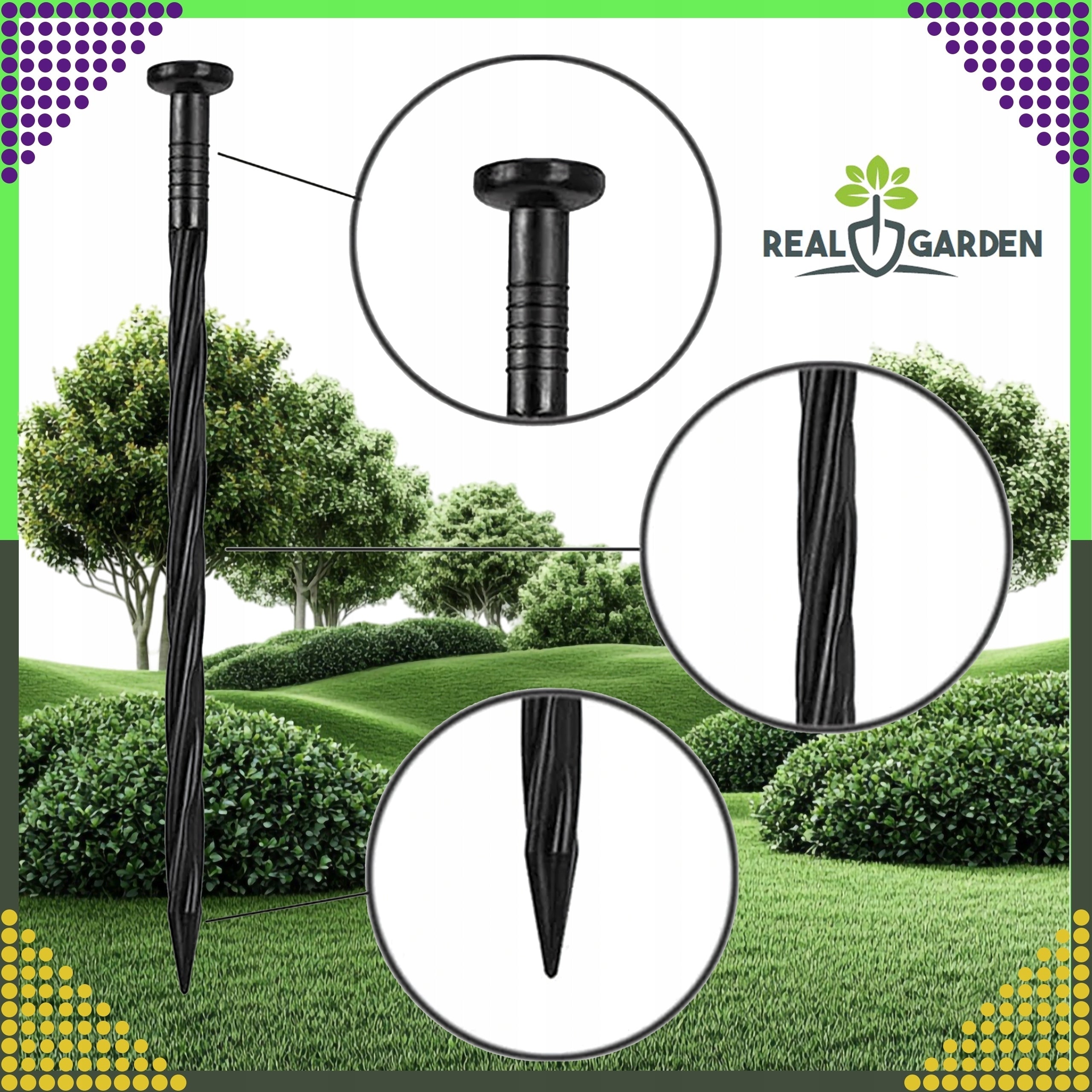Set Garden Lawn edging 60x50x20m 60 Pins Anchors Black Manufacturer code RC-K-1017