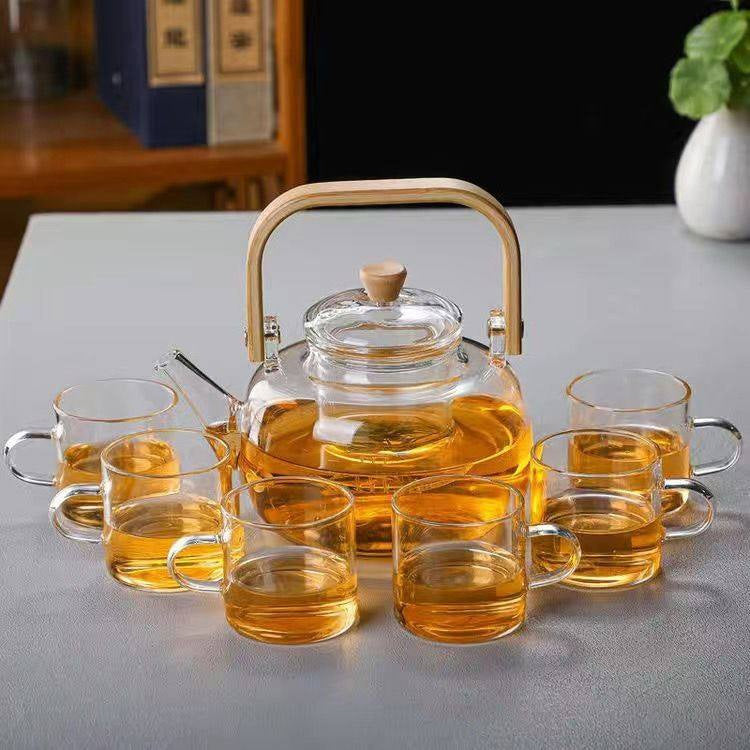 Set Glass kettle brew for tea 1000ml with infusor and 6 cups.