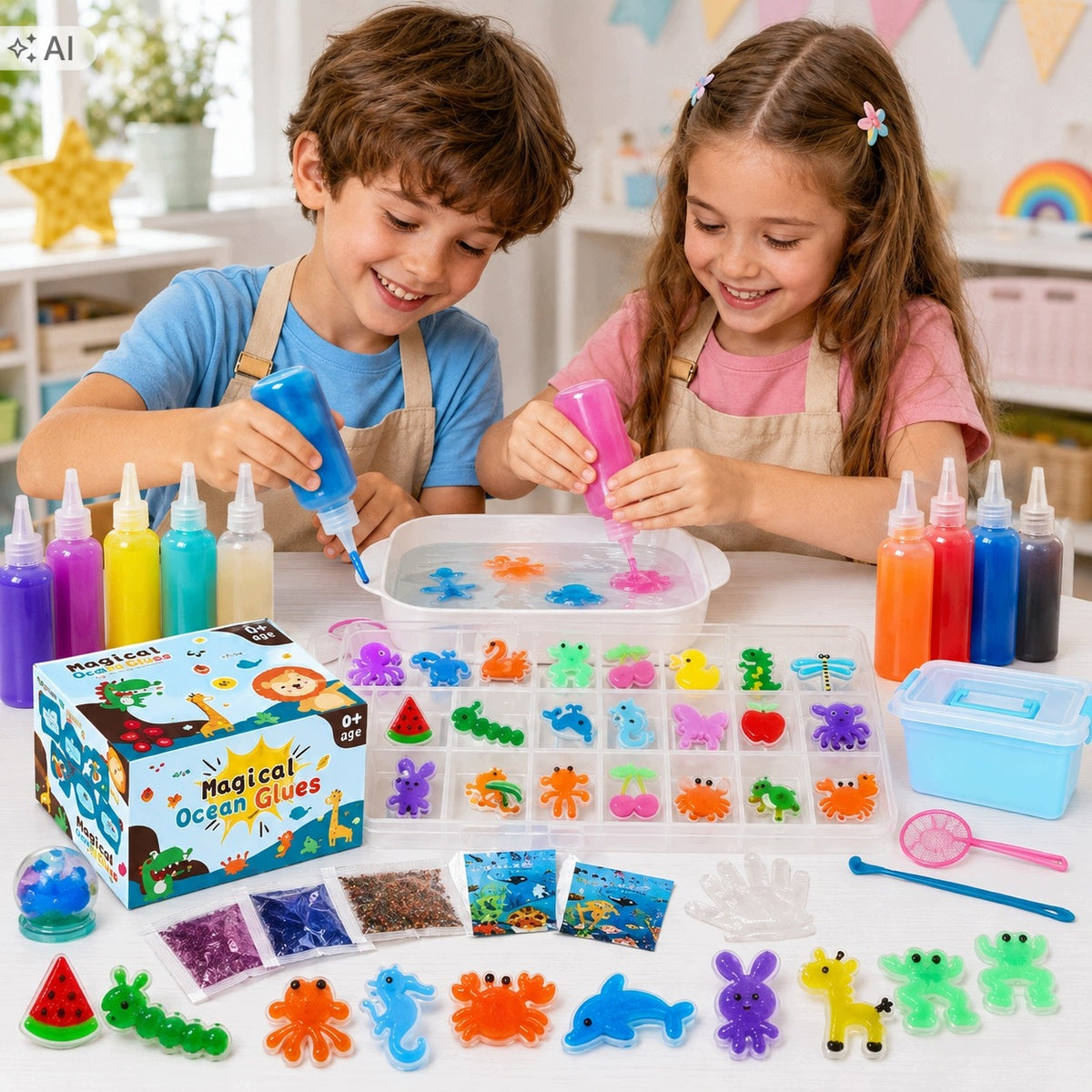 Set Kids Creative Scientific DIY Gel Magic Water Figurines Colors Packaging status original