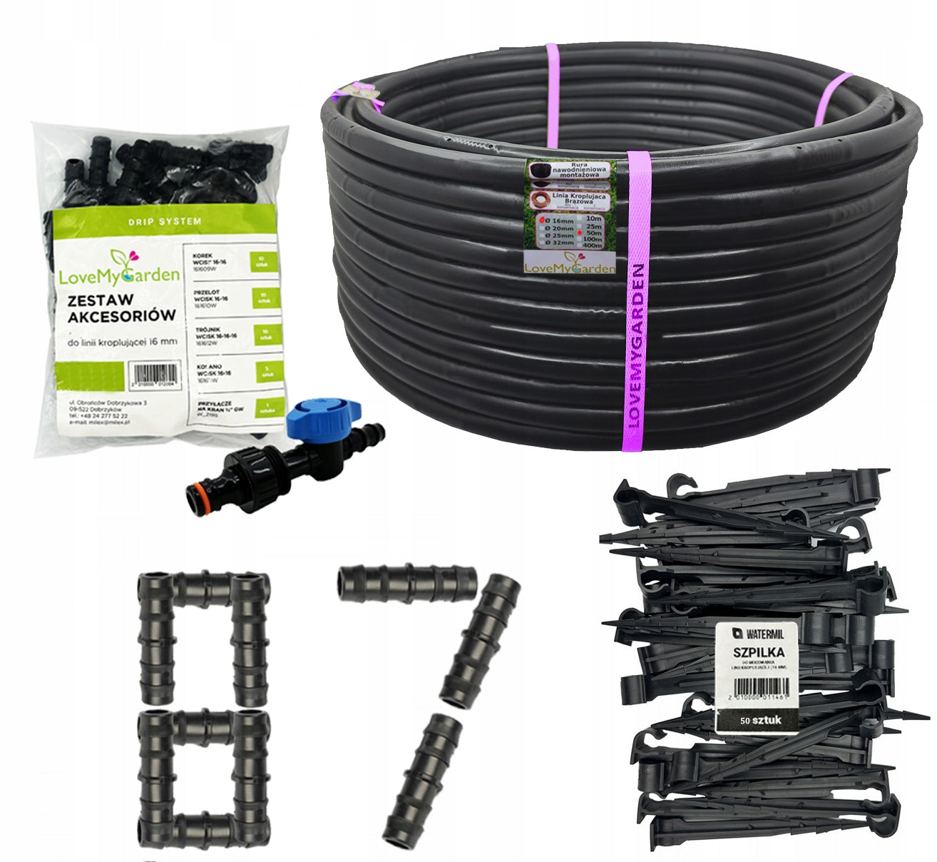 Set Line without compensation drip 50m + 50 pins / 87 accessories