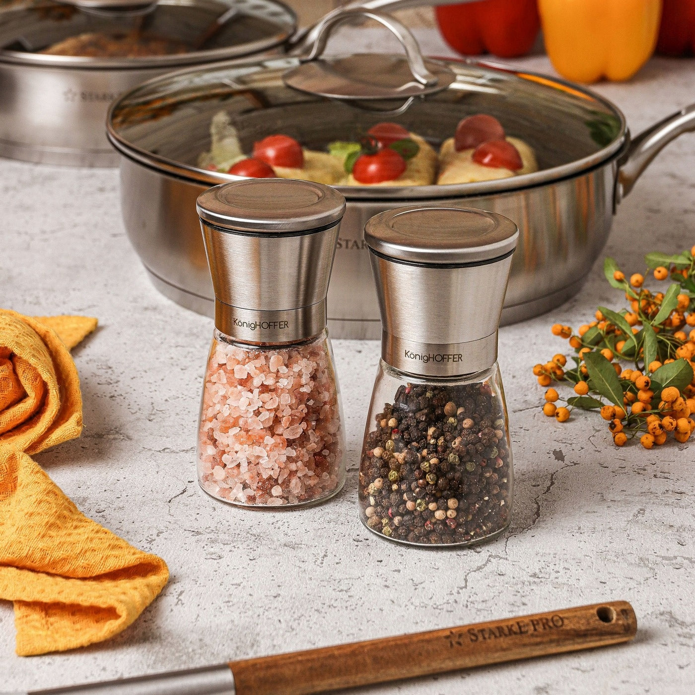 Set MANUAL MILLS for pepper and salt GLASS MILLS Konighoffer 170 ml Packaging status original