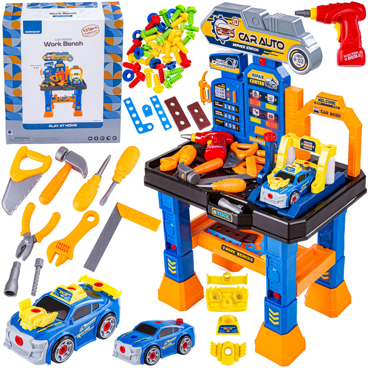 Set Mechanics Workshop Car Fuel Station Table Tools Car Wash