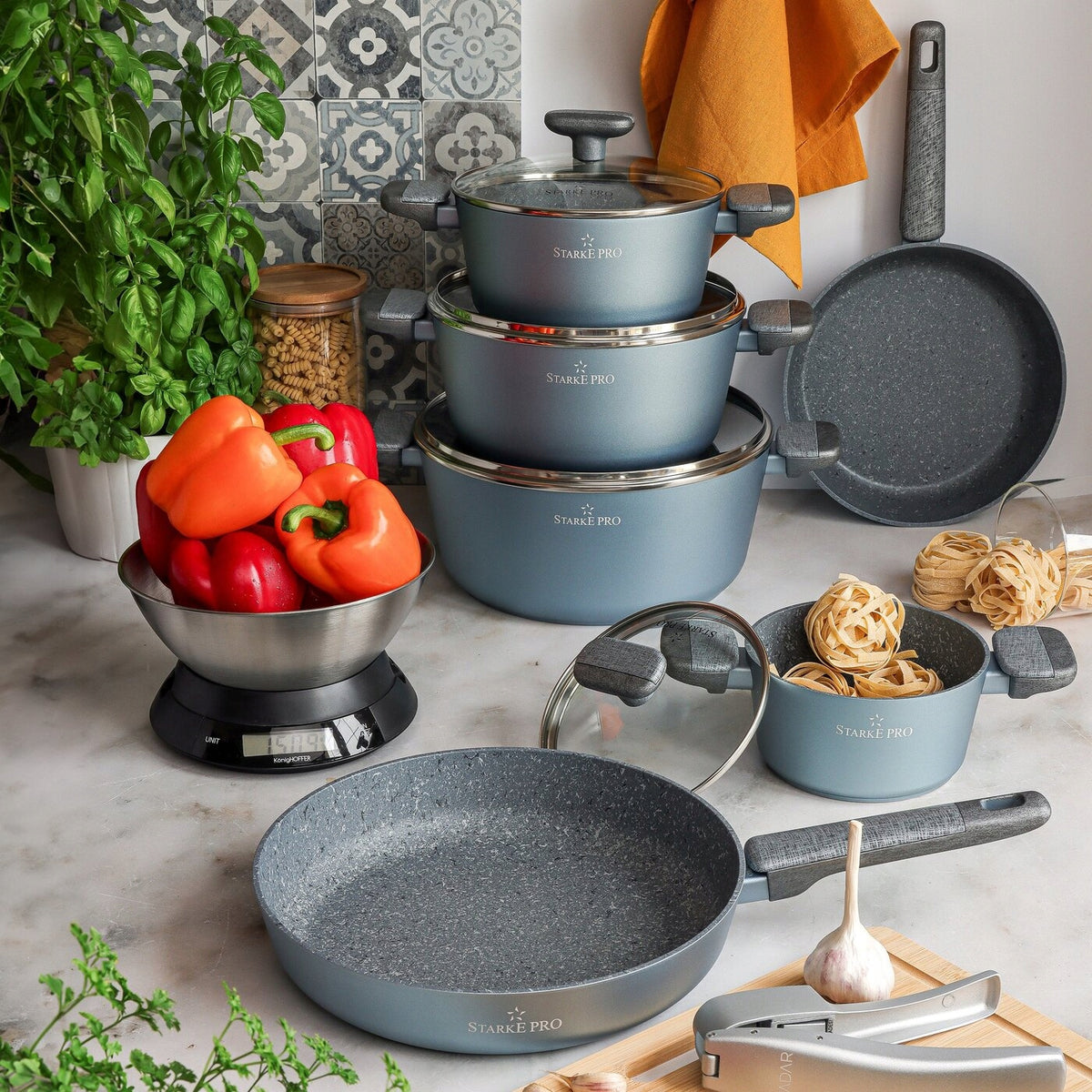 Set POT PAN + LIDS Induction Starke Pro Double 10el Packaging status original