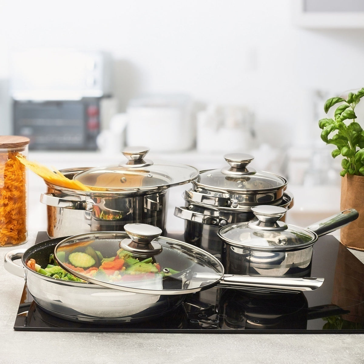 Set Pot Rondel Pan Stainless Steel Cover 10 Ele Induction Gas Brand Konighoffer