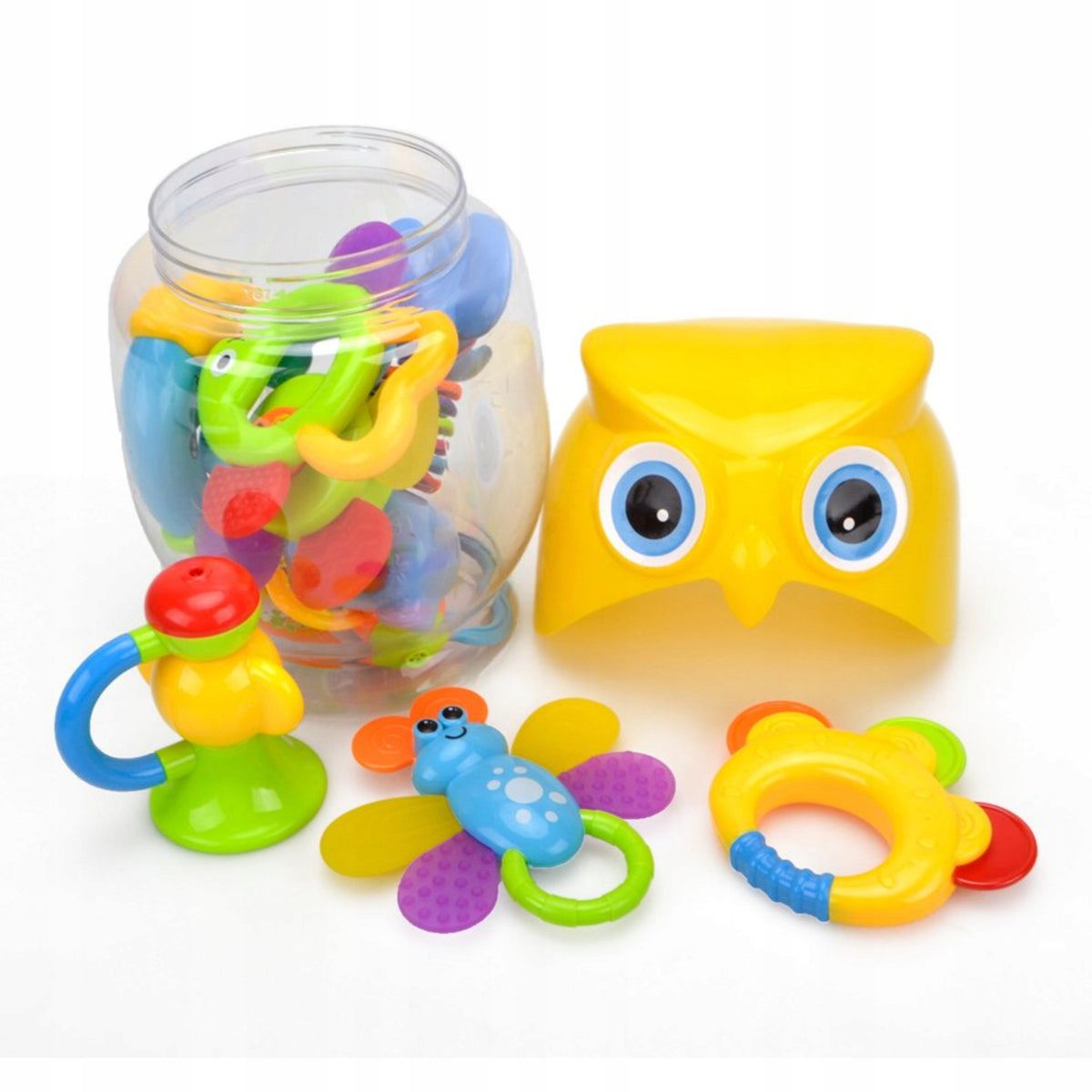 Set Rattles Owl Teethers For Infants 8el Sensory Pouch Box Packaging status original