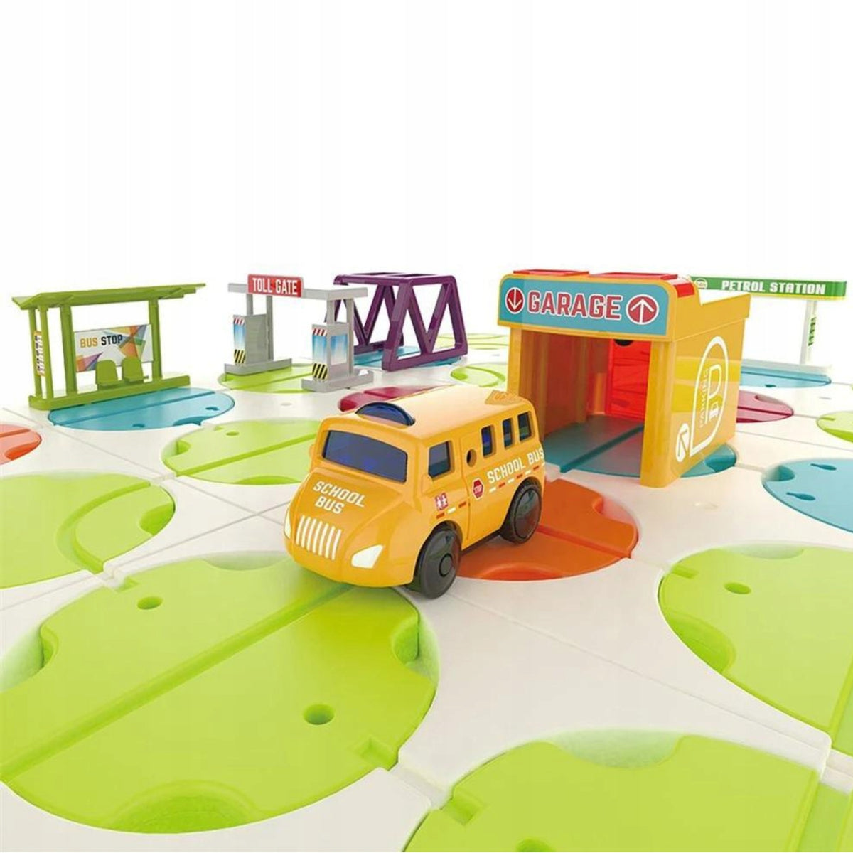 Set Road Labyrinth Building Route School Bus Light Sound Color multicolor