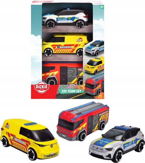 Set SOS 3 Cars Police Guard Ambulance Volvo VW Rosenbauer