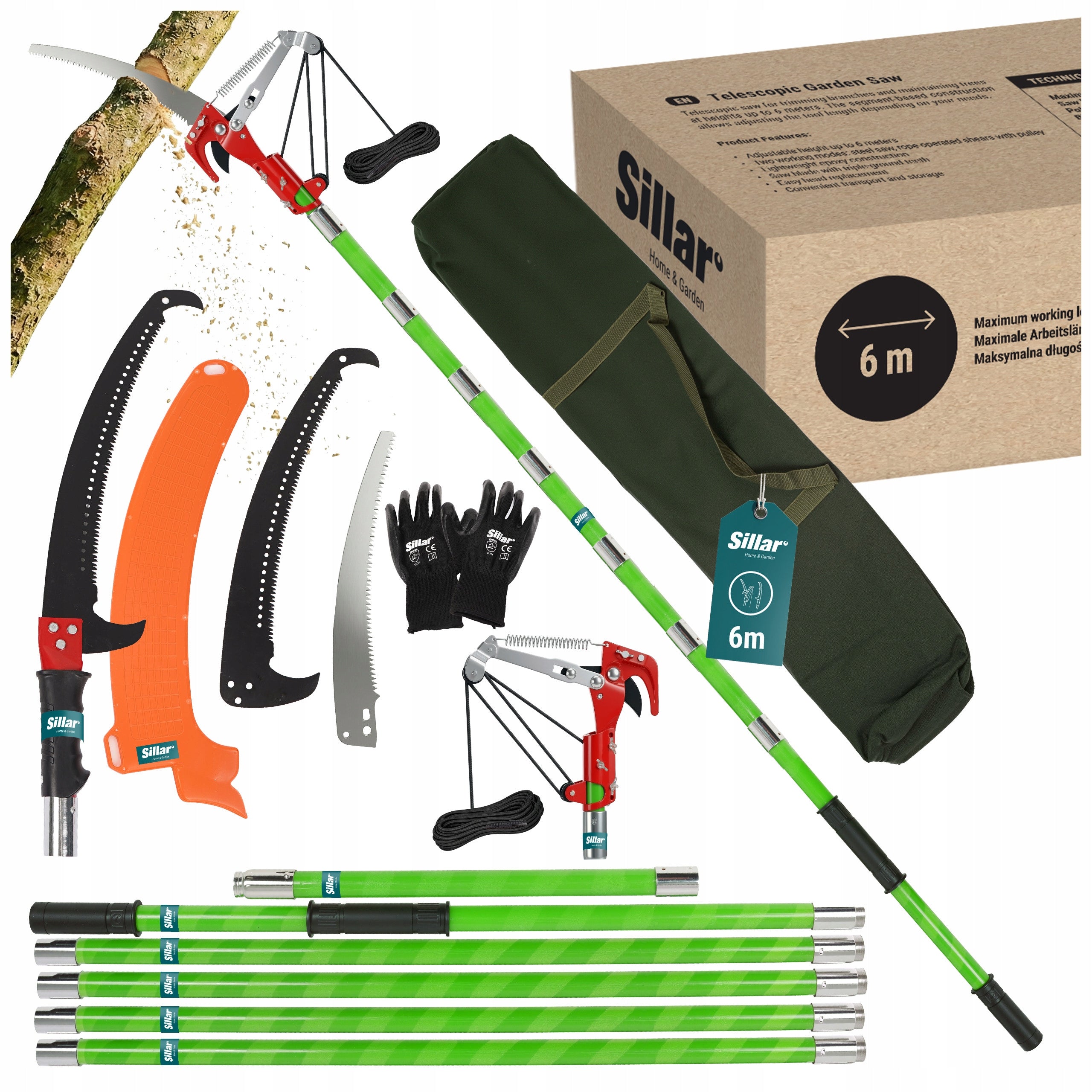 Set Sillar Telescopic sectional saw 6m rope pruner + 3x saw blade