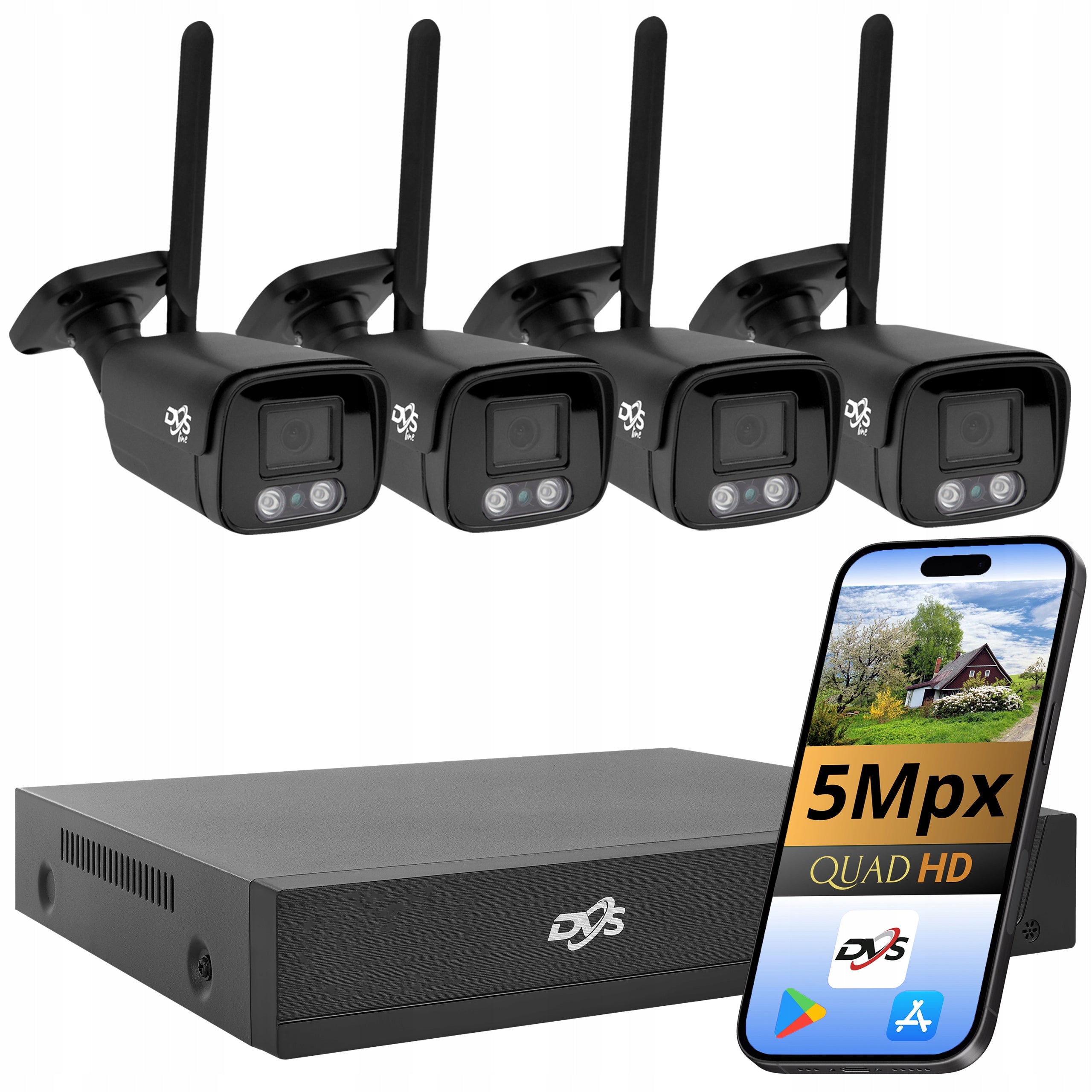 Set WiFi Monitoring 4 Cameras 5Mpx Outdoor Black Tube Smart IR Preview