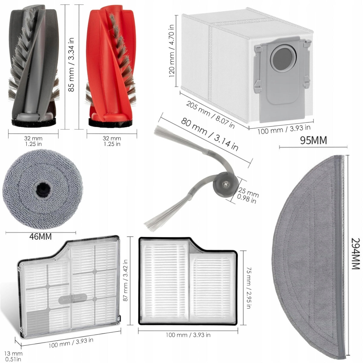 Set brush mops bags filters for Roborock Saros 10 / S9 MaxV Ultra EAN (GTIN) 5901803497972