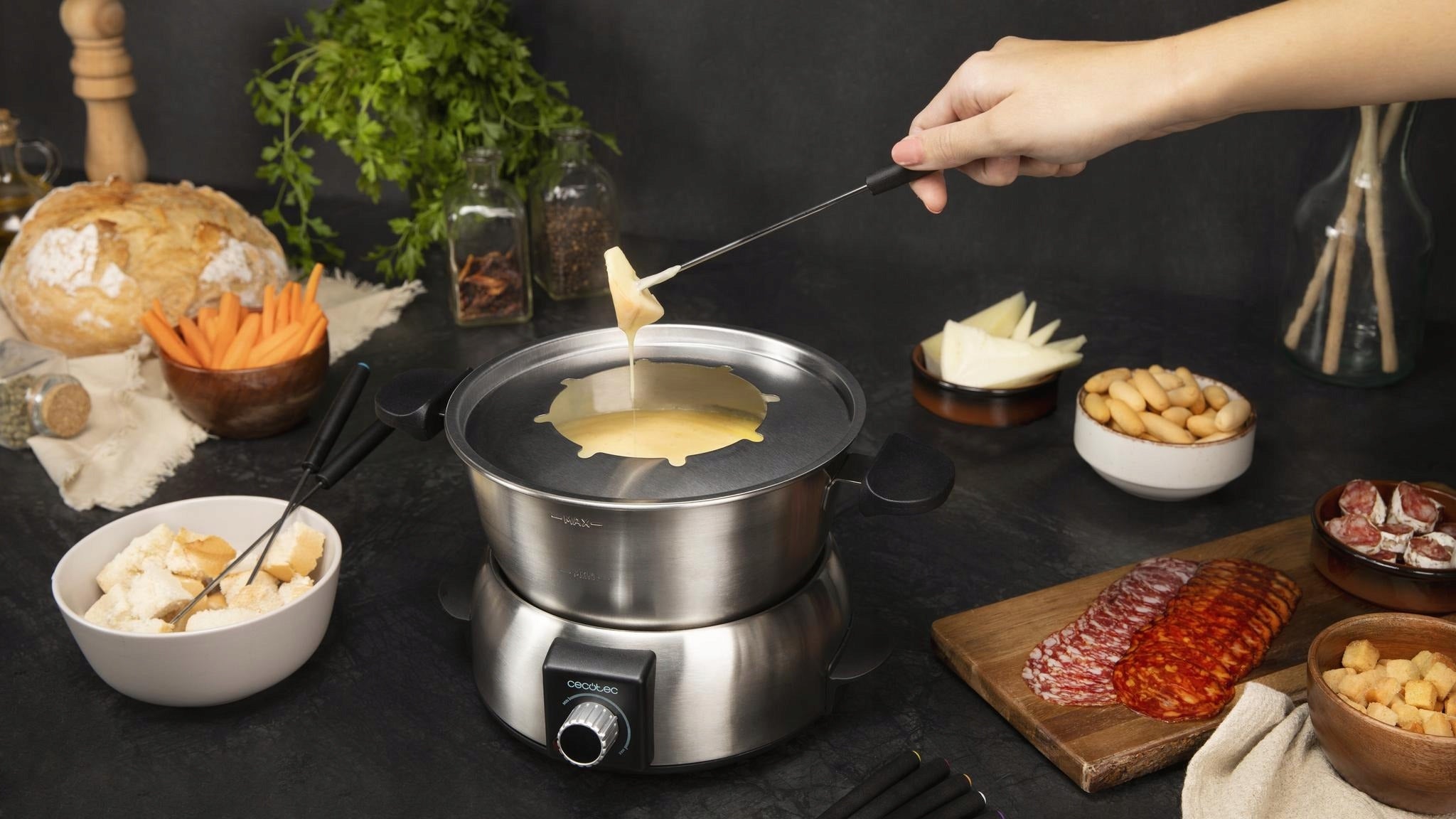 Set for Fondue Fun Gourmetfondue Cecotec 1000W Stainless Steel Silver Brand Cecotec