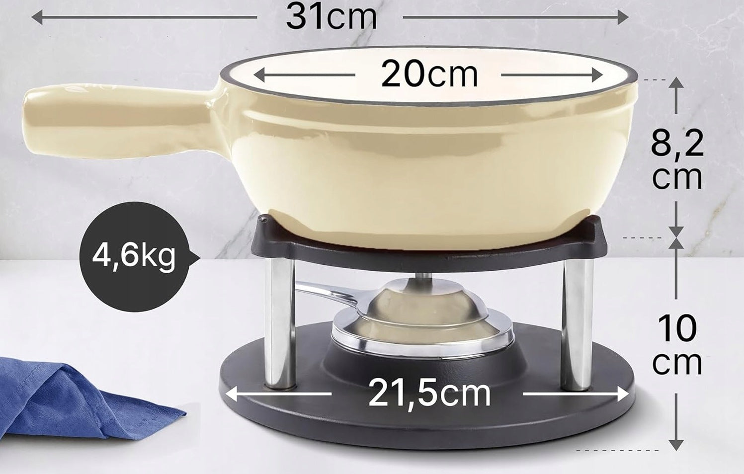 Set for fondue, cast iron and enamel for 2-6 persons, black, induction, 2l Brand no brand