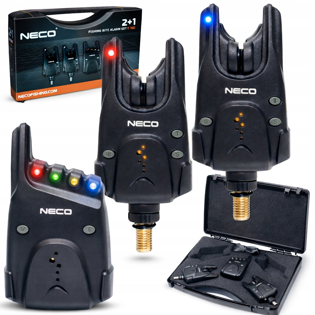 Set of 2+1 Bite Alarms with Control Unit and Suitcase NECO C102 Black