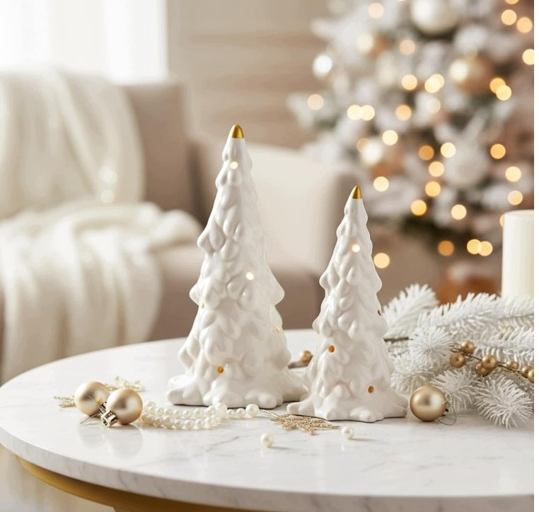 Set of 2 Ceramic Decorative Christmas Trees – White Christmas Figurines Brand no brand