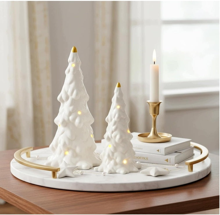 Set of 2 Ceramic Decorative Christmas Trees – White Christmas Figurines