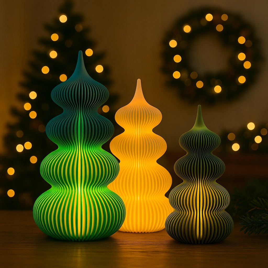 Set of 2 Decorative 3D Christmas Trees with PLA – Modern Christmas Decoration Product height 18 cm