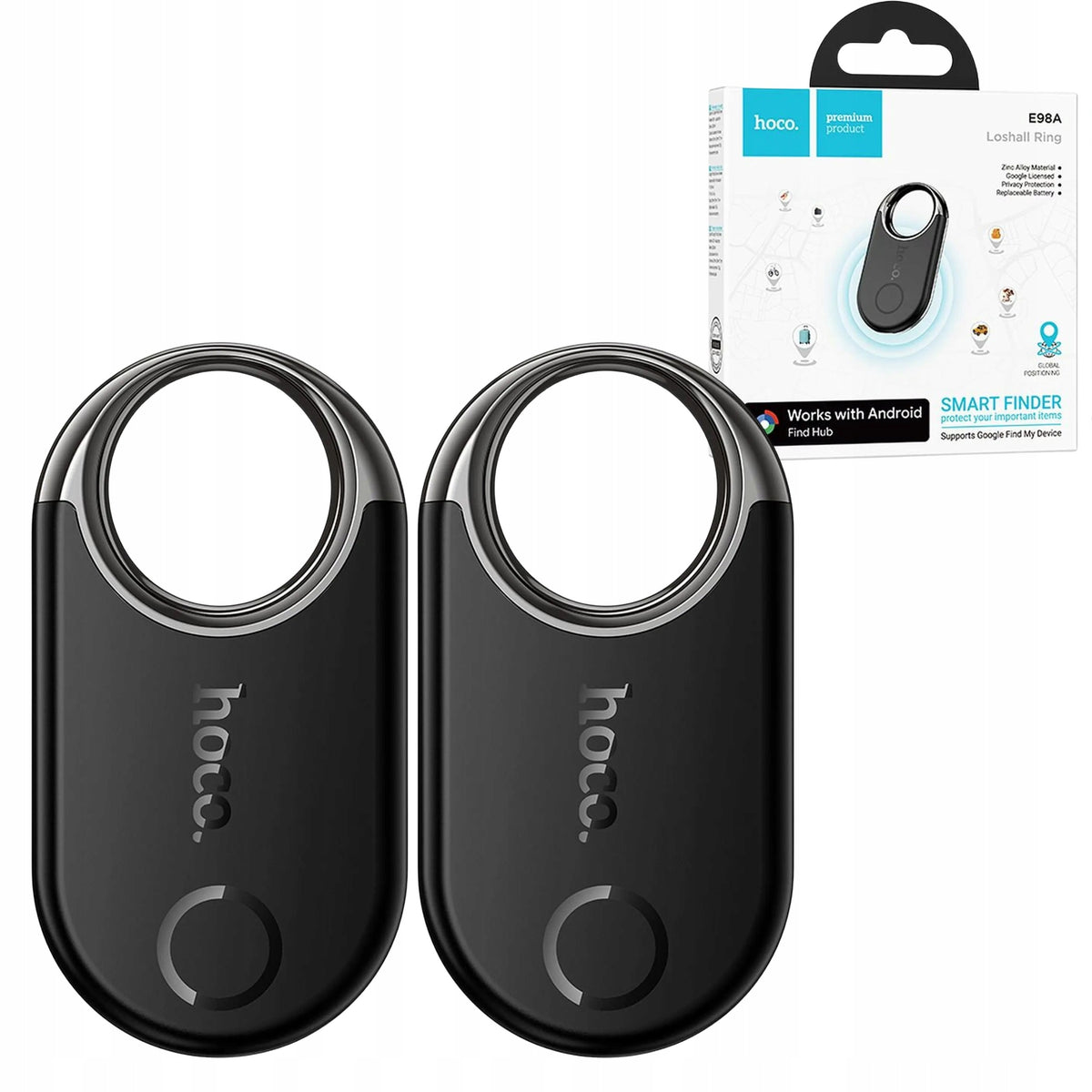 Set of 2 Locator Compatible with Google Find My Hoco E98A Android Black