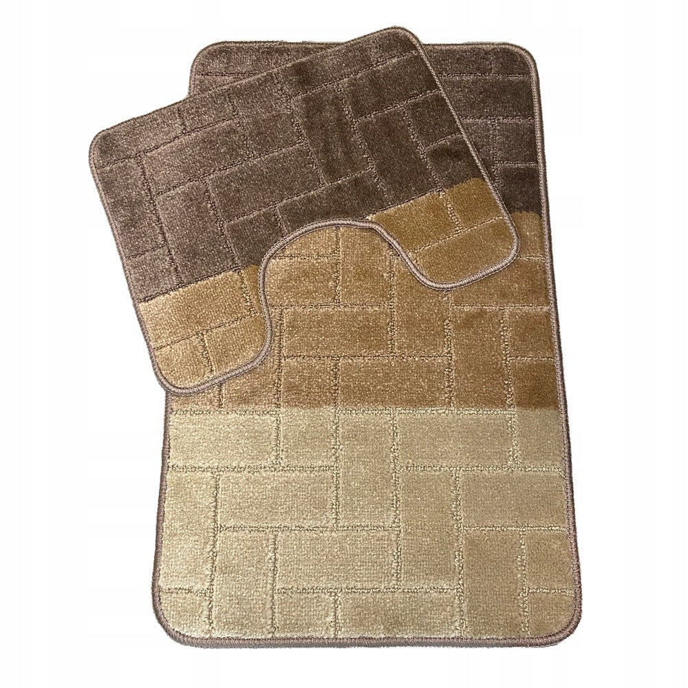 Set of 2-Piece Bathroom Rug Rubberized Quick Drying Mix Patterns