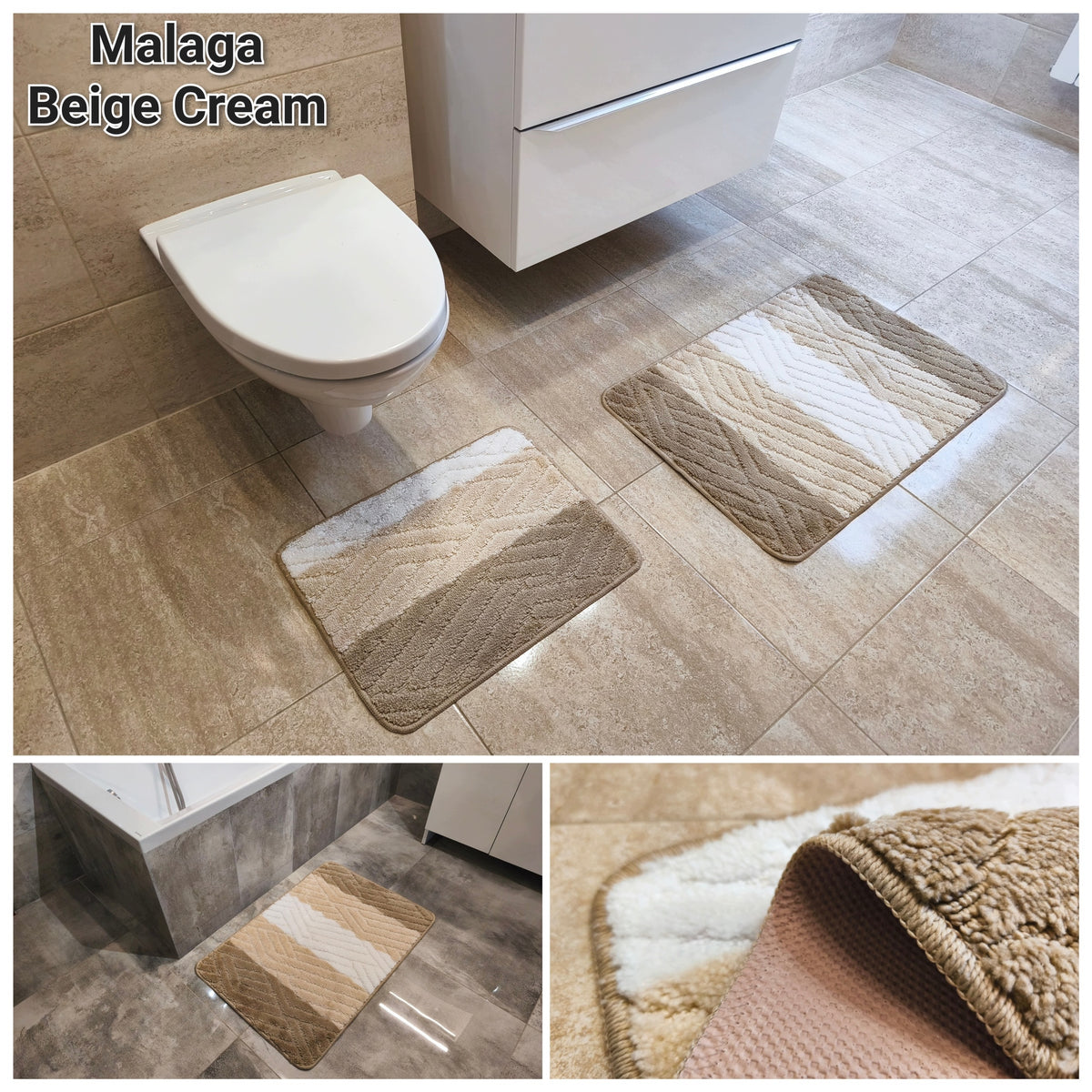 Set of 2-Piece Bathroom Rug Rubberized Quick Drying Mix of Designs Packaging status original