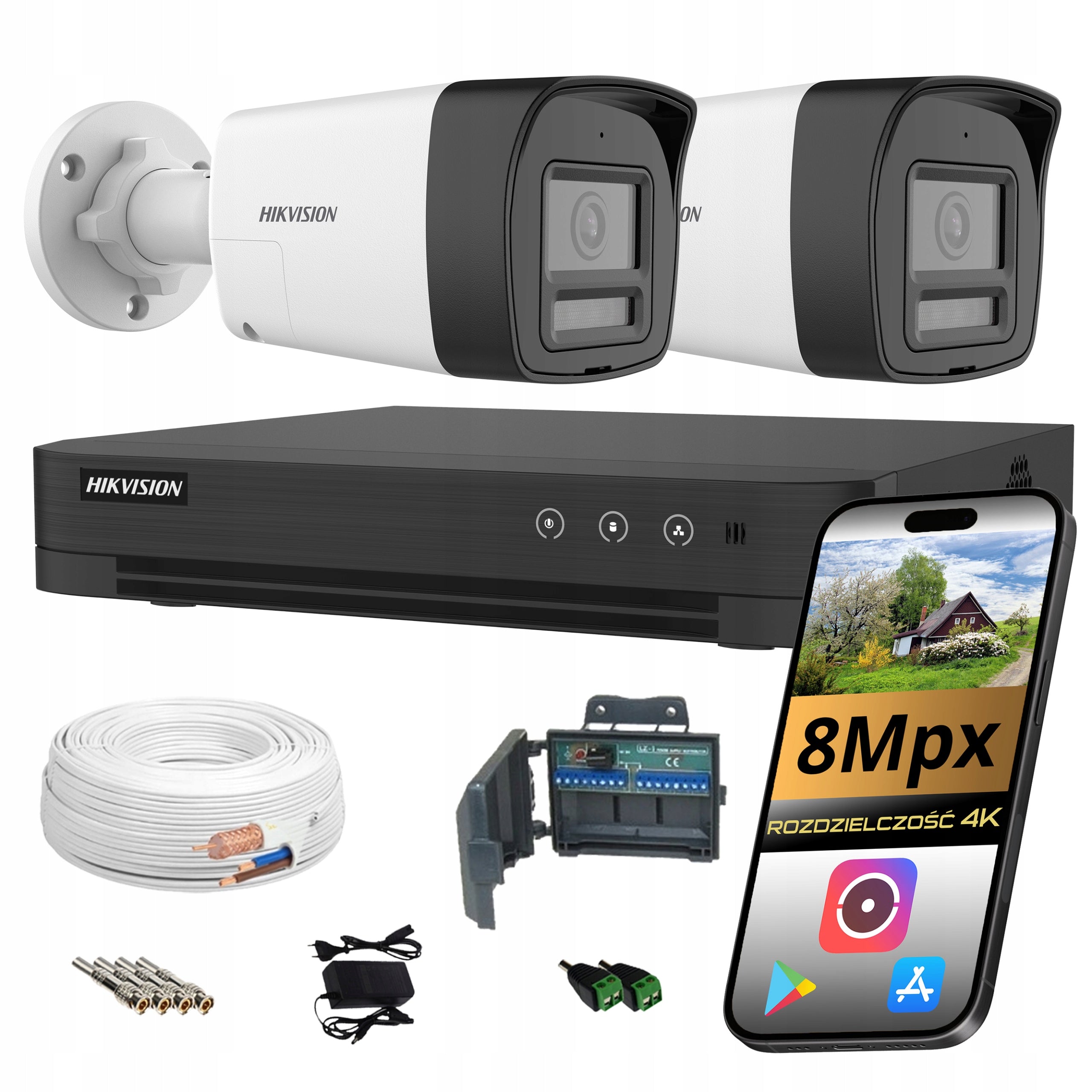 Set of 2 cameras hikvision 8MP color image at night UltraHD home monitoring