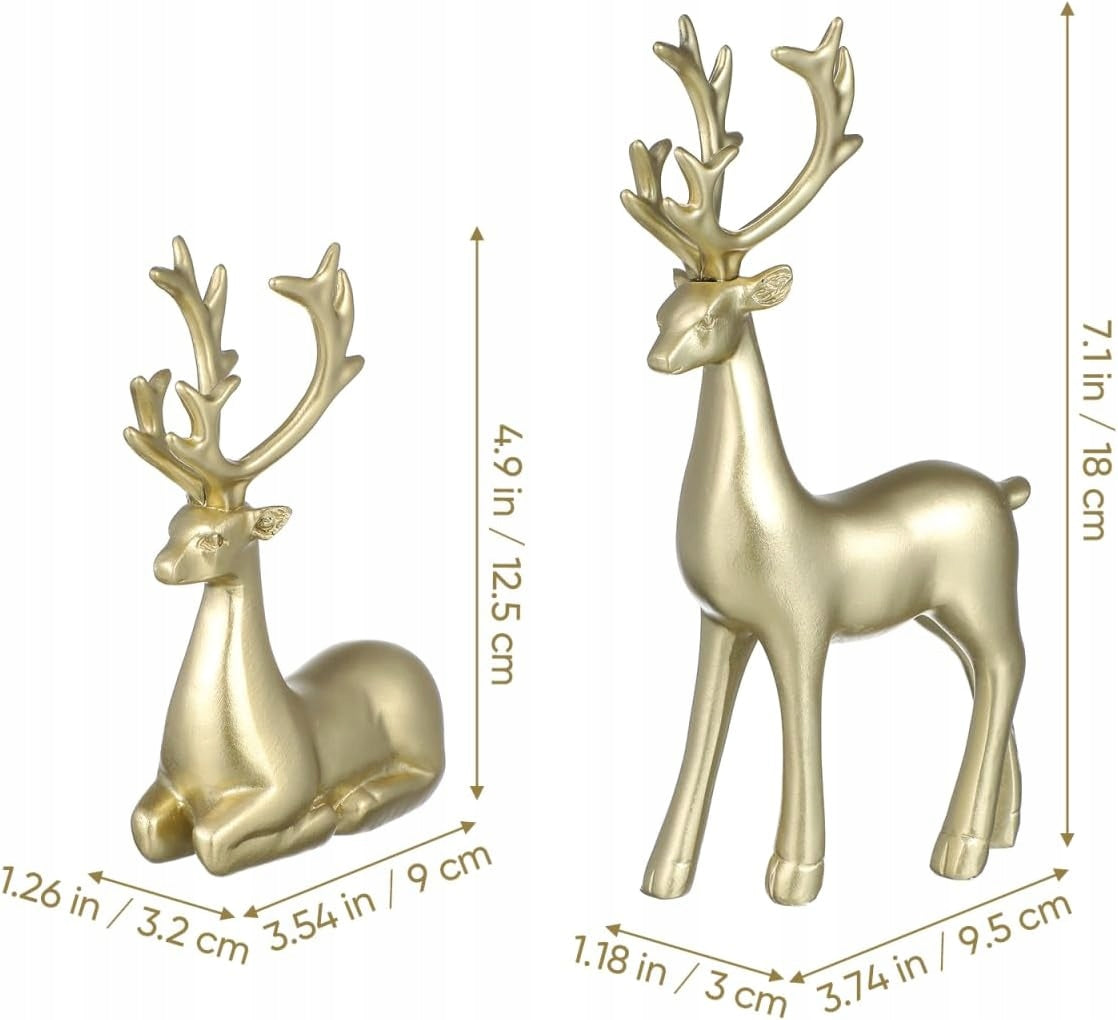 Set of 2 resin reindeer figurines gold Christmas ornaments Brand no brand
