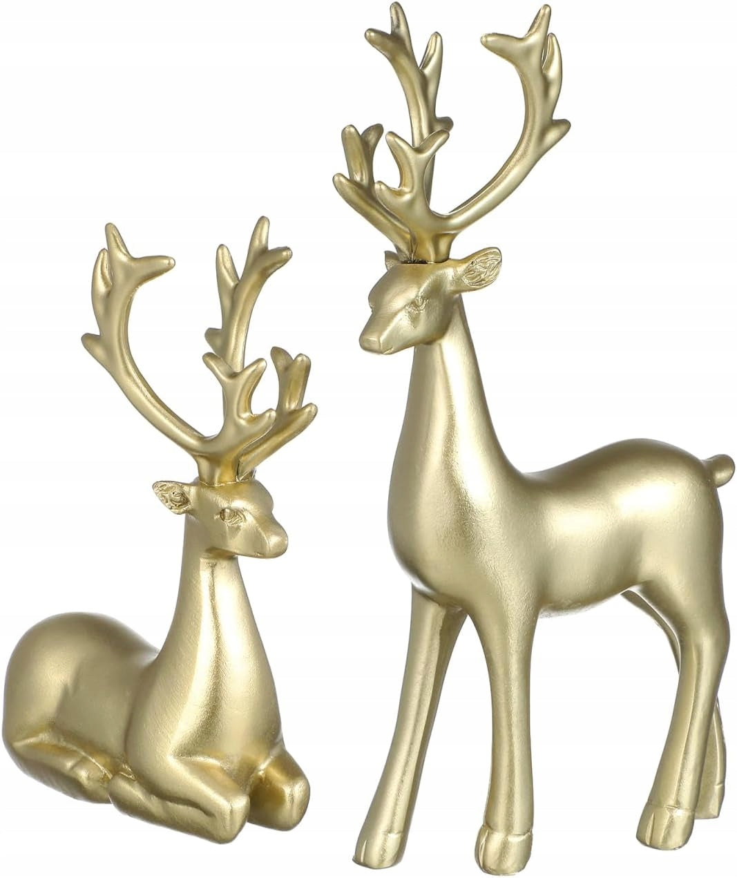 Set of 2 resin reindeer figurines gold Christmas ornaments