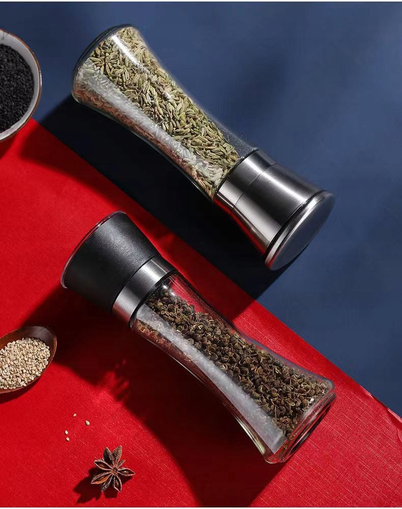 Set of 2 spice pepper grinder, glass body, stainless steel, transparent EAN (GTIN) 6977423560807