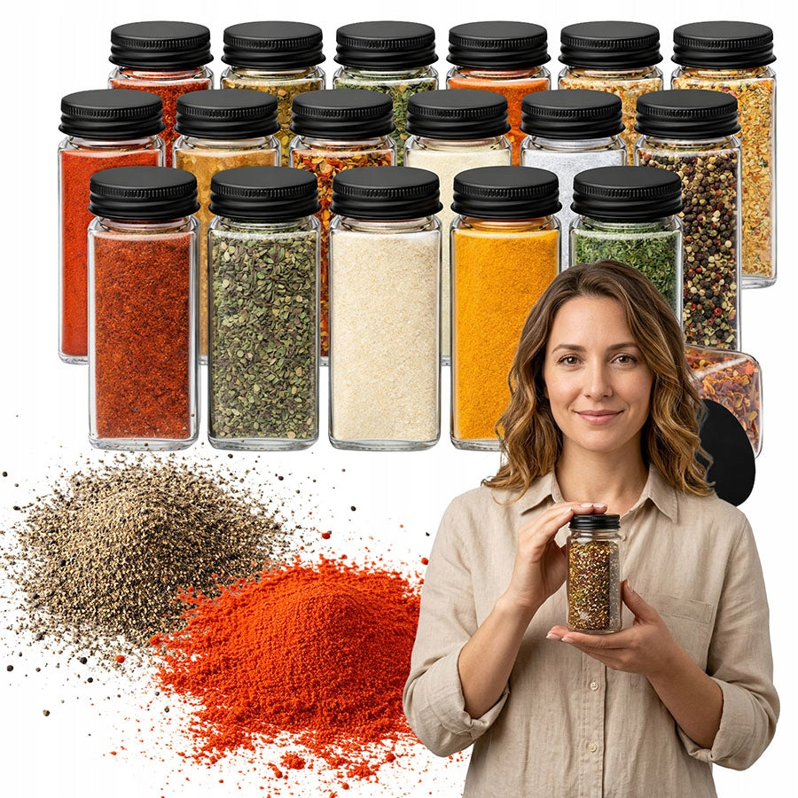 Set of 24 Glass Kitchen Jars for Spice Containers with Cover