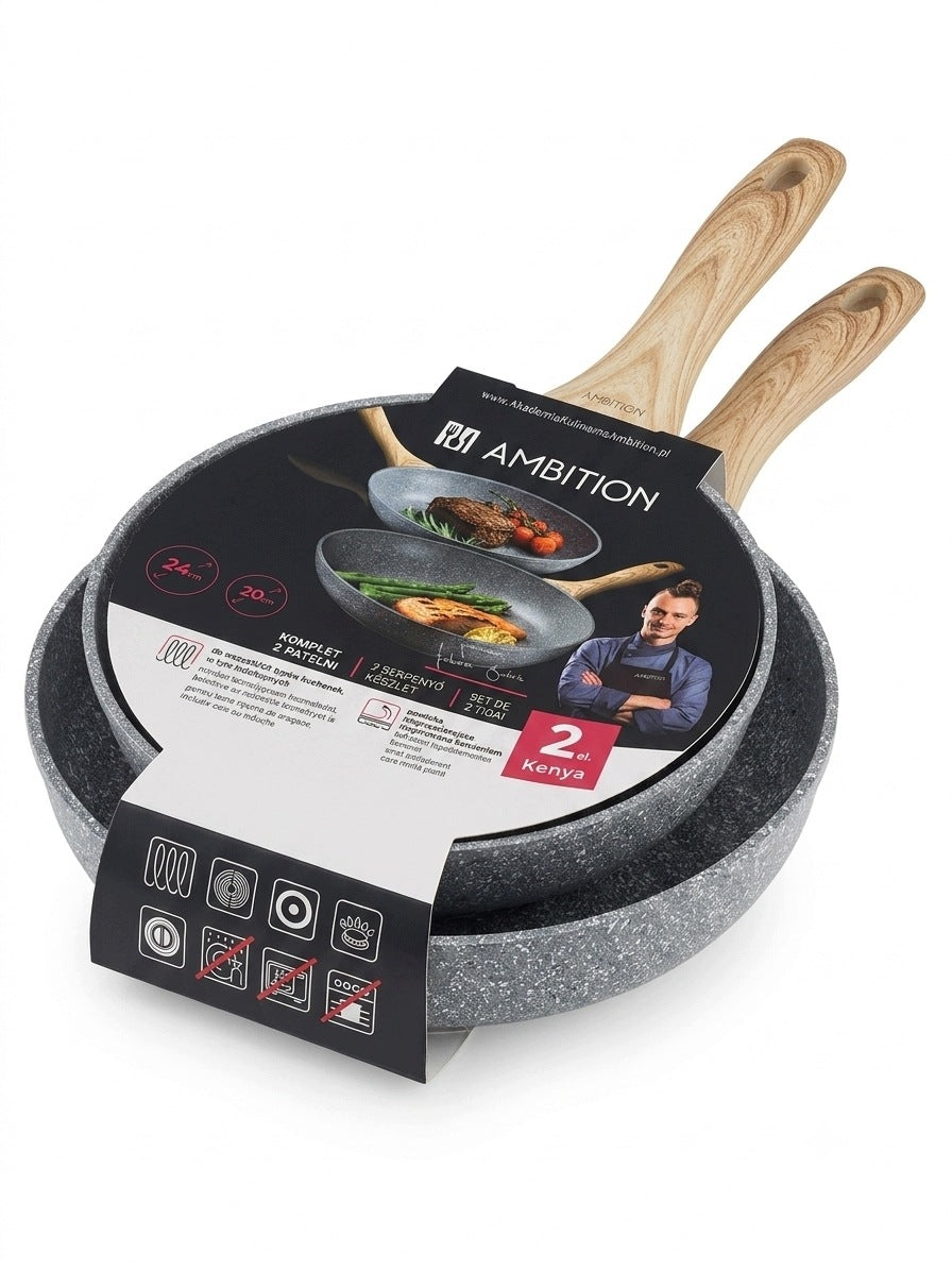 Set of 2pcs Traditional pans AMBITION KENYA 24cm 20cm grey speckled