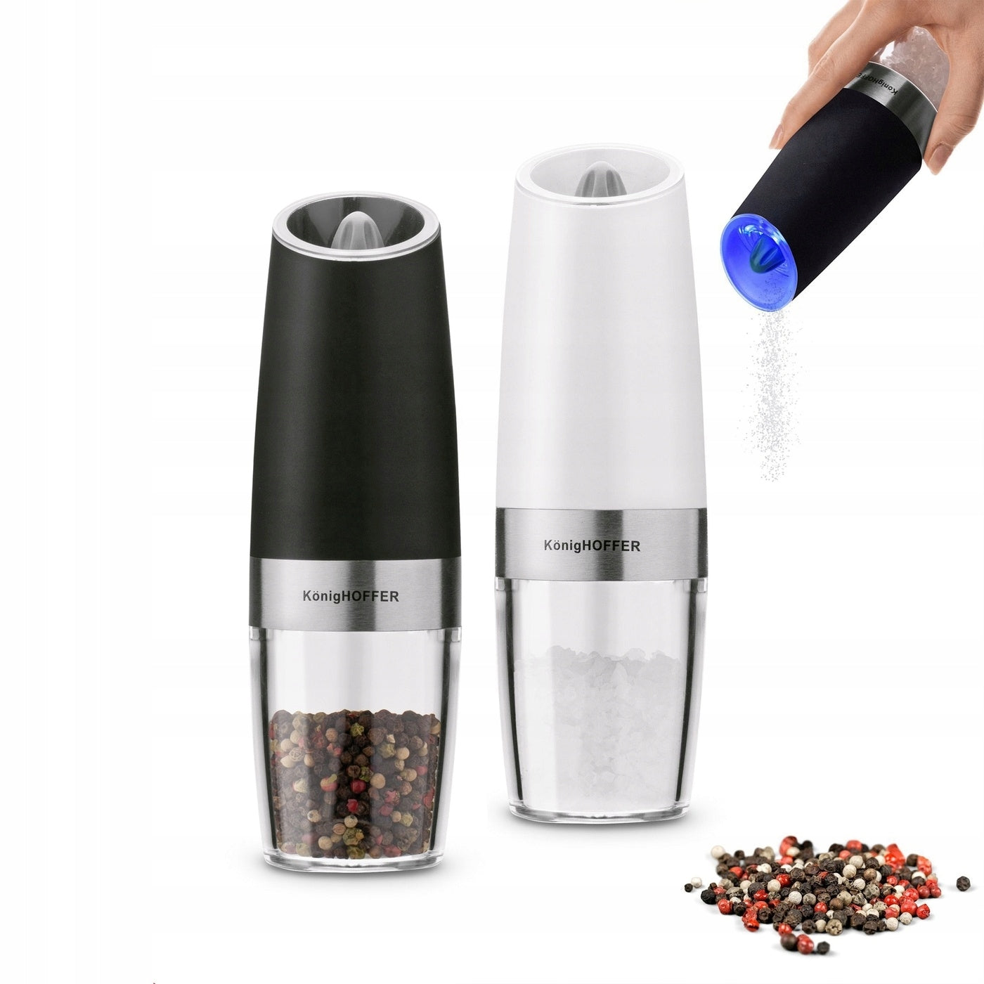 Set of 2x ELECTRIC PEPPER AND SALT GRINDER white and black Konighoffer Luca