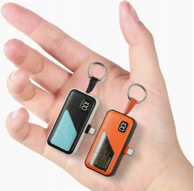 Set of 2x Powerbank 5000mAh Mini Keychain USB-C LED Display Pocket Duo
