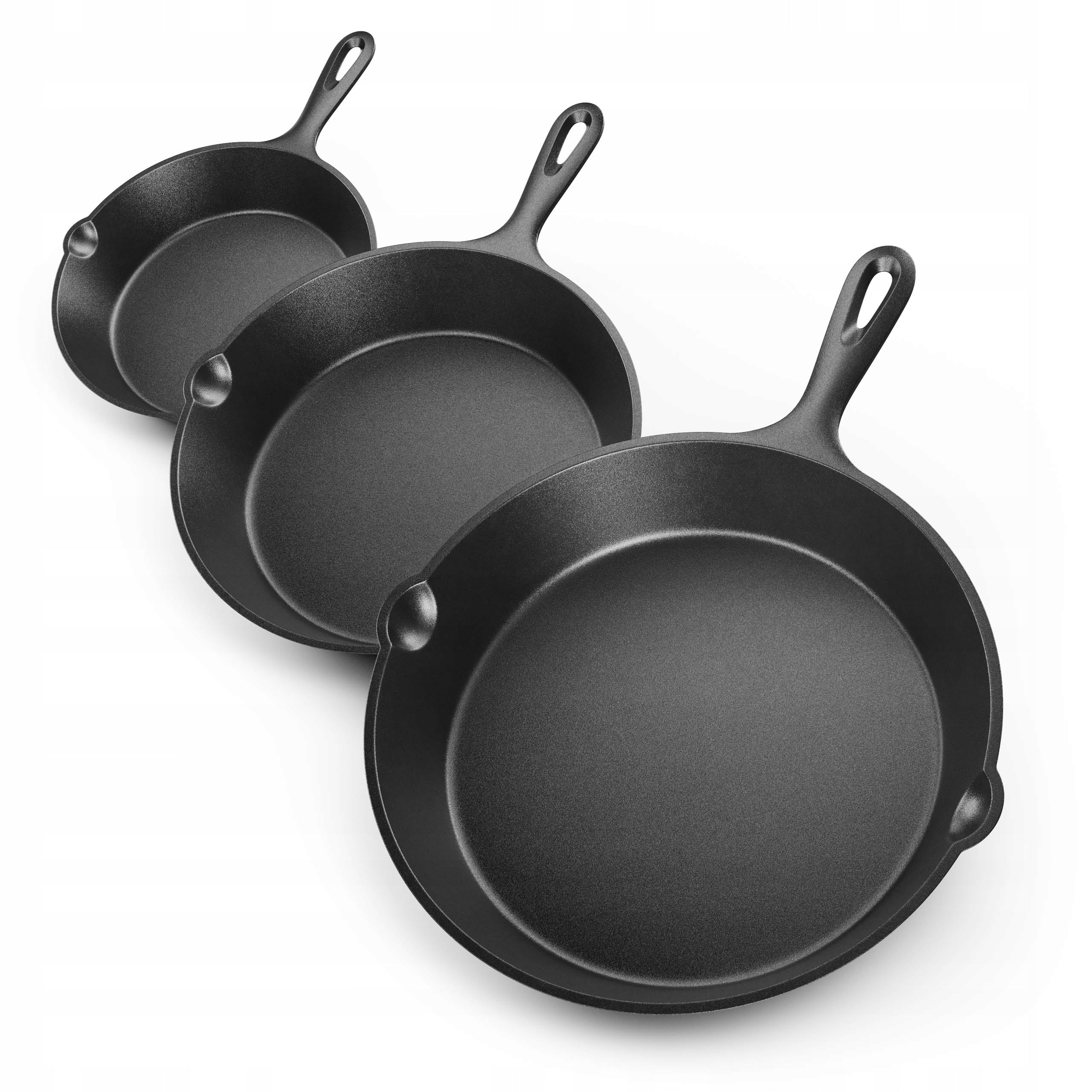 Set of 3 Cast Iron Pans KOLER Induction Gas Fire Pit Oven + Overlay Packaging status original