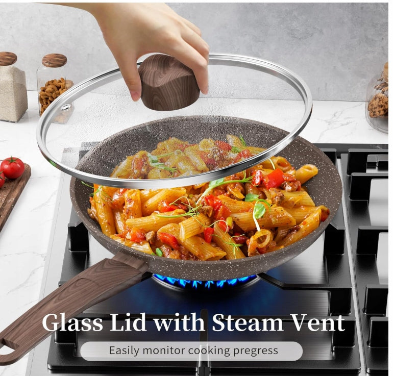 Set of 3 Innerwell Granite Pans With Lids Induction Non Stick Packaging status original