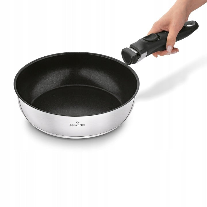 Set of 3 PANS DETACHABLE HANDLE INDUCTION GAS Starke Pro 20, 24, 28 cm. Brand Starke Pro