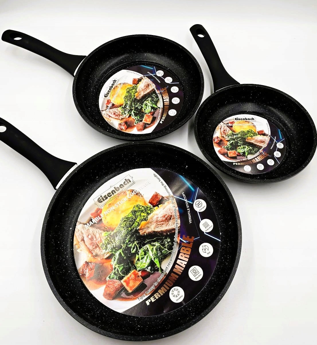 Set of 3 Pans 20/24/28 cm for Induction and Gas BLACK