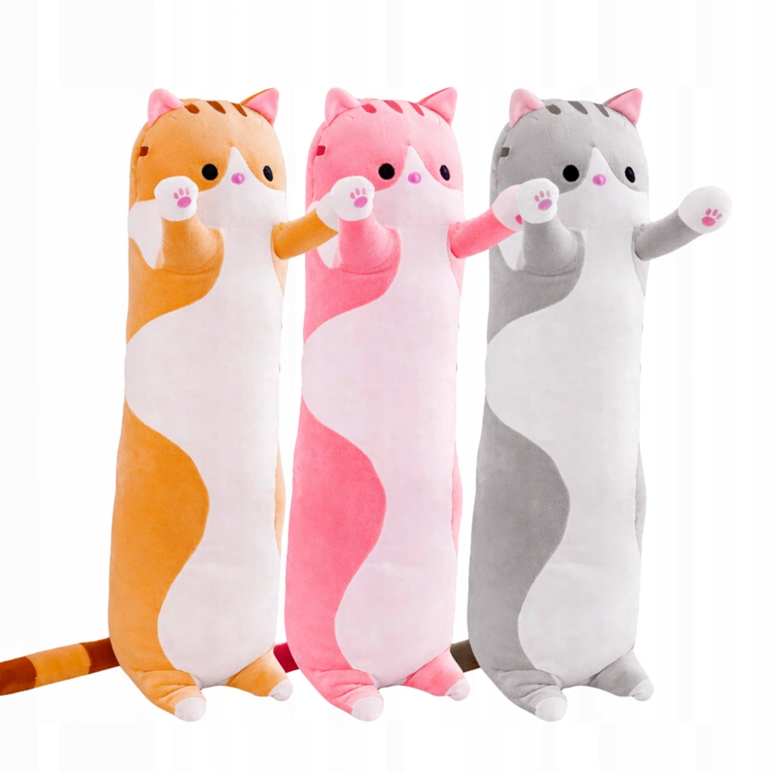 Set of 3 Plush Plush Toys Cat Pillow Brown, Pink, Grey 50 cm