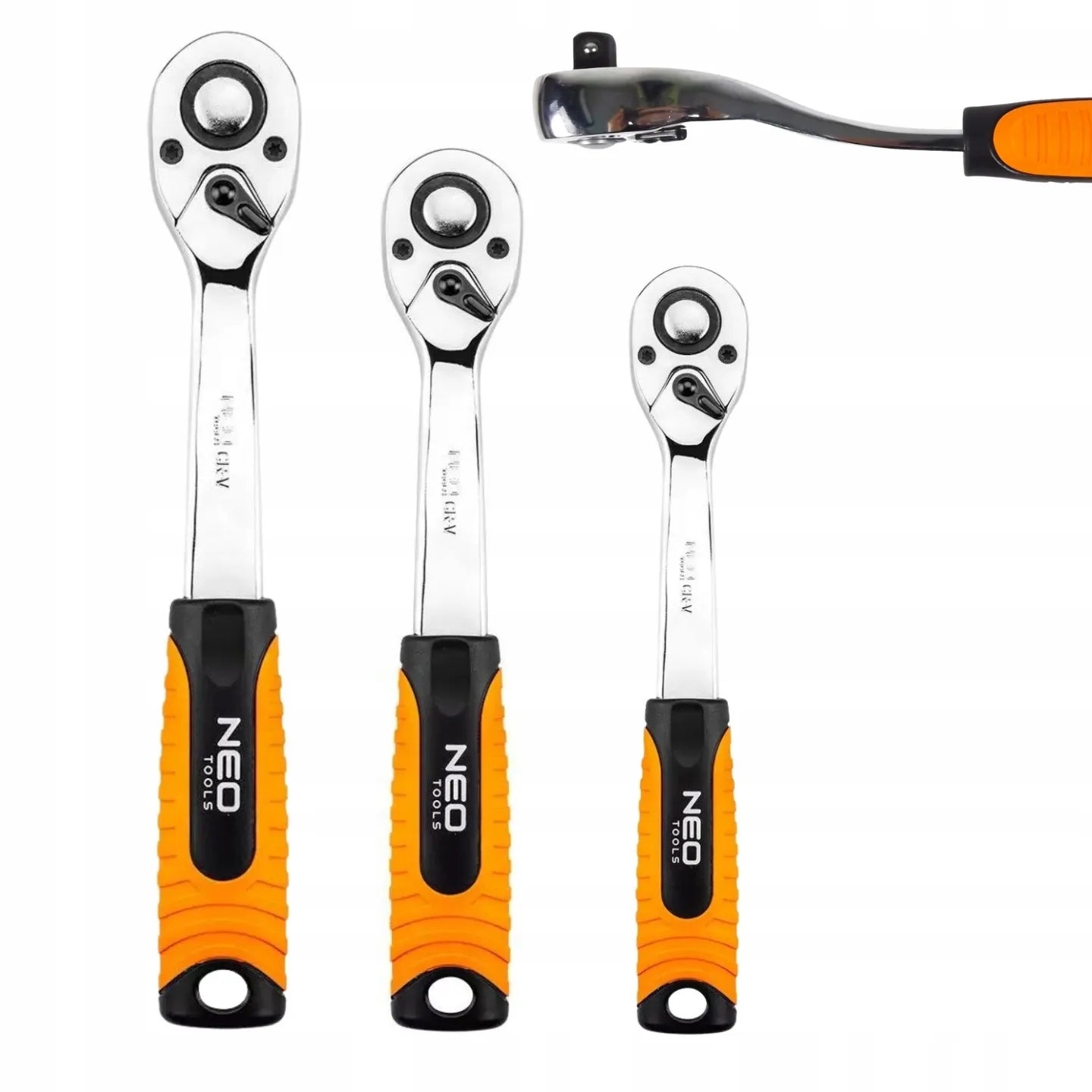 Set of 3 Rattle 72T Ratchet 1/2 + 1/4+ 3/8 Socket Wrench NEO