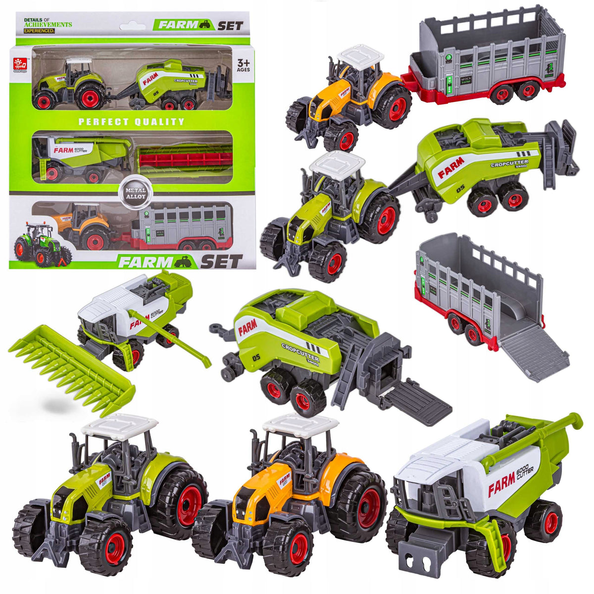 Set of 3 Vehicles Agricultural Machinery Combine Harvester 2 Tractor Detachable Semi-trailers