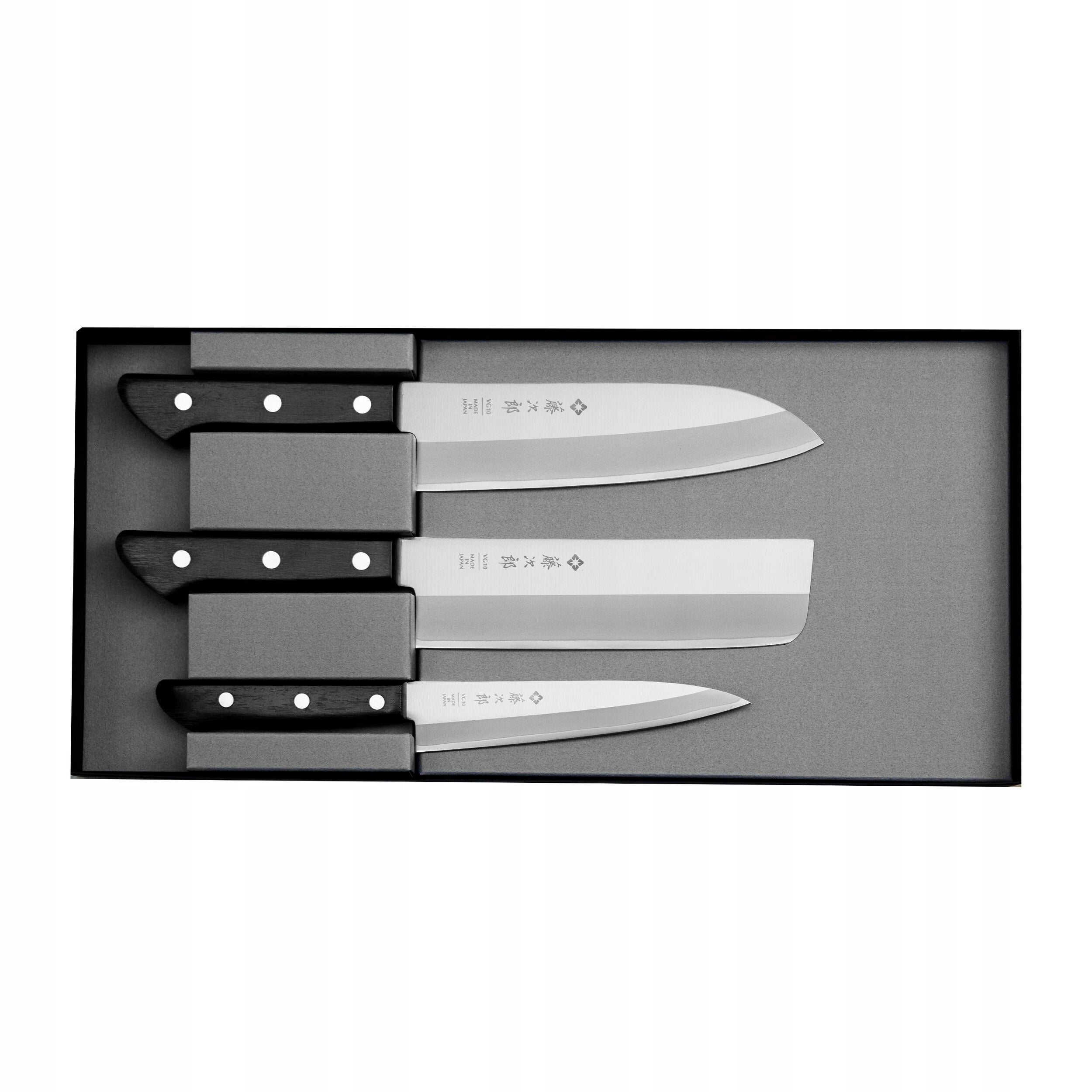 Set of 3 knives Tojiro Basic VG-10 TBS-300 Santoku Nakiri Petty Japan