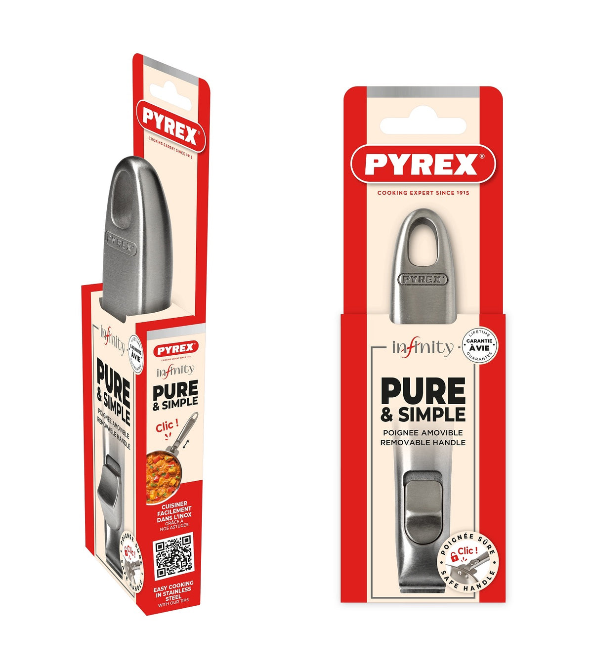 Set of 3 pans stainless steel PYREX INFINITY without PFAS + handle + blade Brand Pyrex
