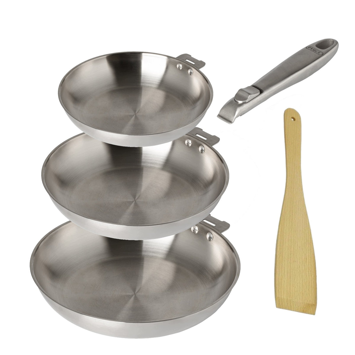 Set of 3 pans stainless steel PYREX INFINITY without PFAS + handle + blade