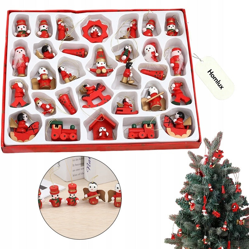Set of 30 Wooden Christmas Tree Ornaments Pendants Christmas Decorations
