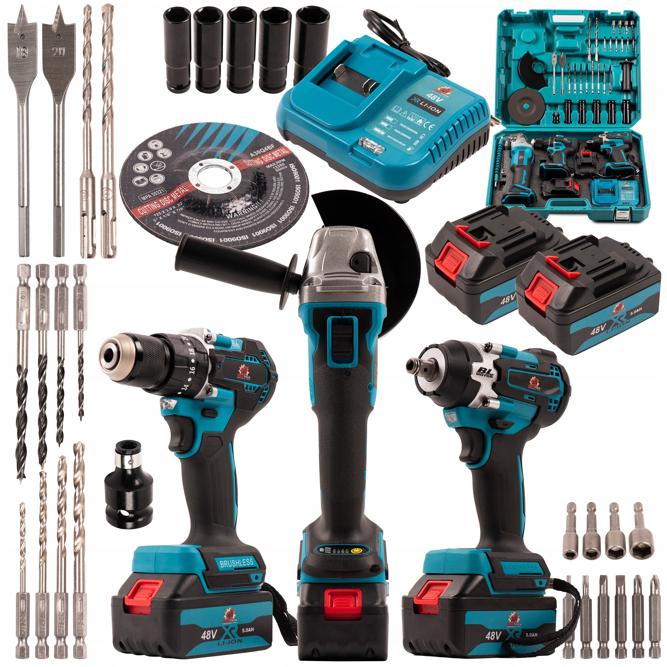 Set of 3in1 Drilling Machine + Angle Grinder + Impact Wrench 48V 6.0