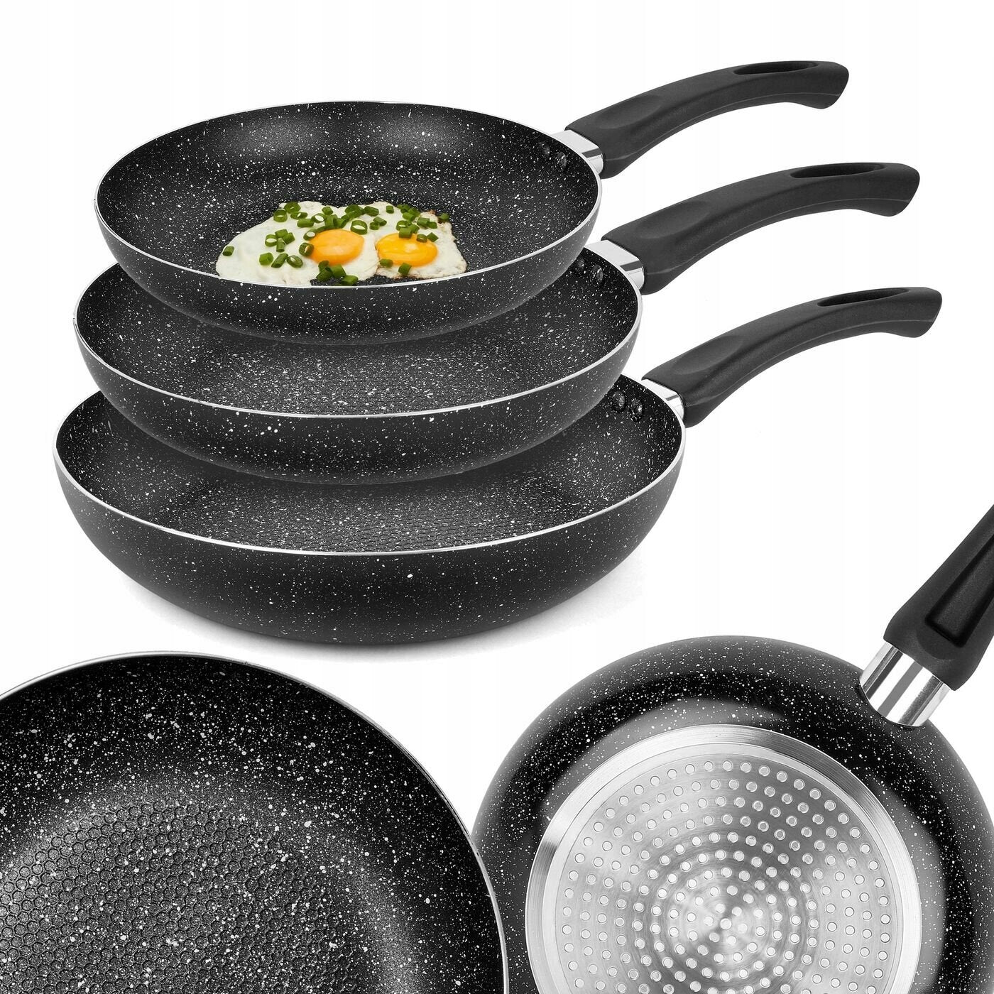 Set of 3x PAN non-stick INDUCTION Gas Tadar Marmara Black 20/24/28 cm